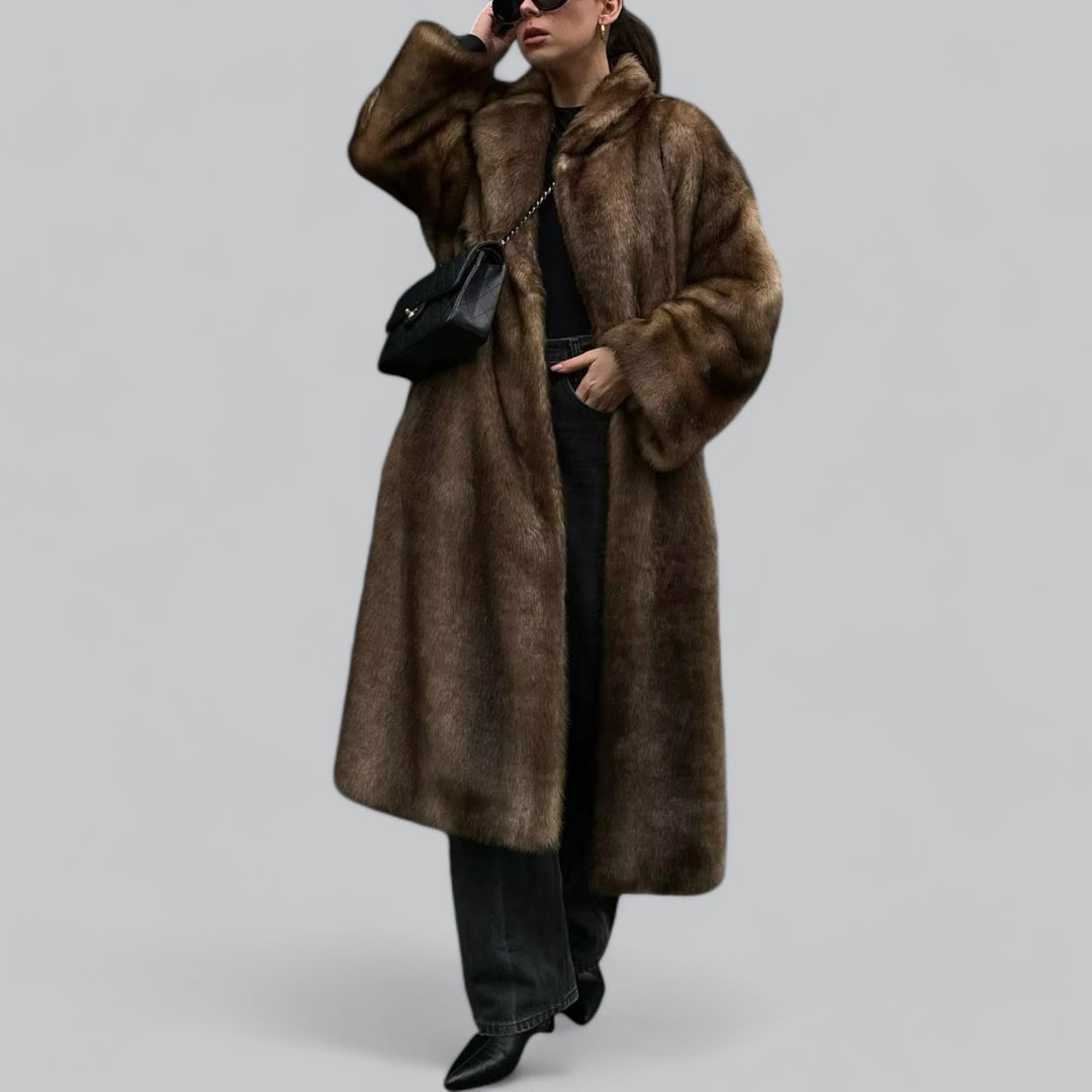 Długi Płaszcz Zimowy Damski z Miękkim Futrem | Elegancka Kurtka na Chłodne Dni