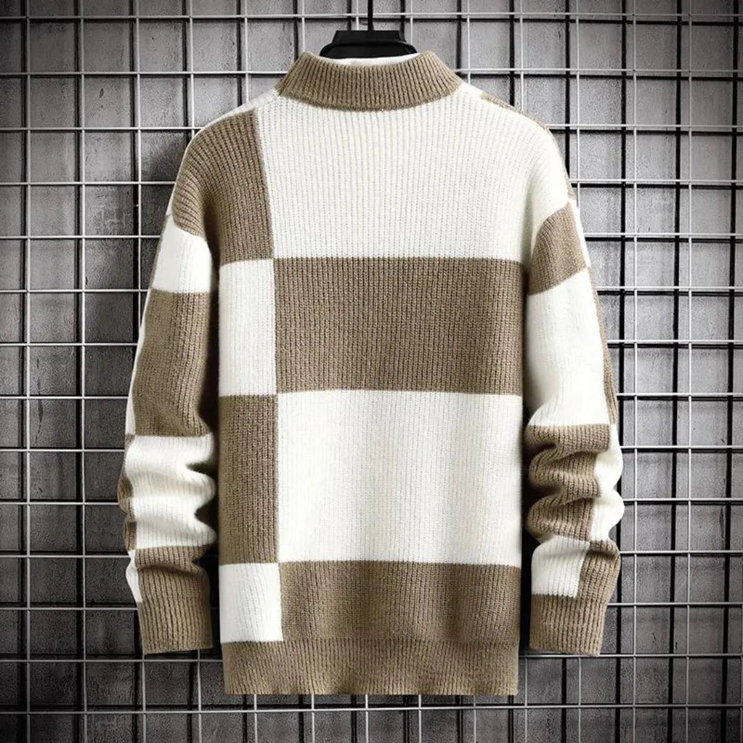 Sweter Męski z Patchworkowym Detalem | Luźny Krój | Komfort na Co Dzień