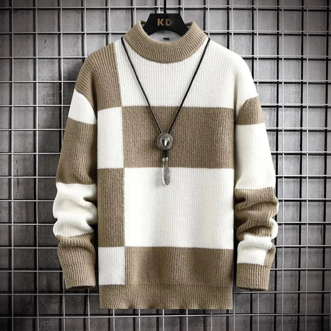 Sweter Męski z Patchworkowym Detalem | Luźny Krój | Komfort na Co Dzień