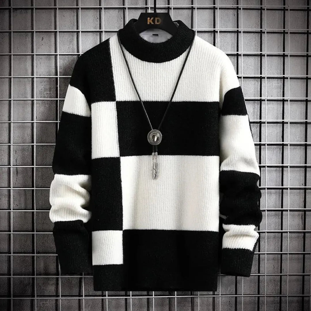 Sweter Męski z Patchworkowym Detalem | Luźny Krój | Komfort na Co Dzień
