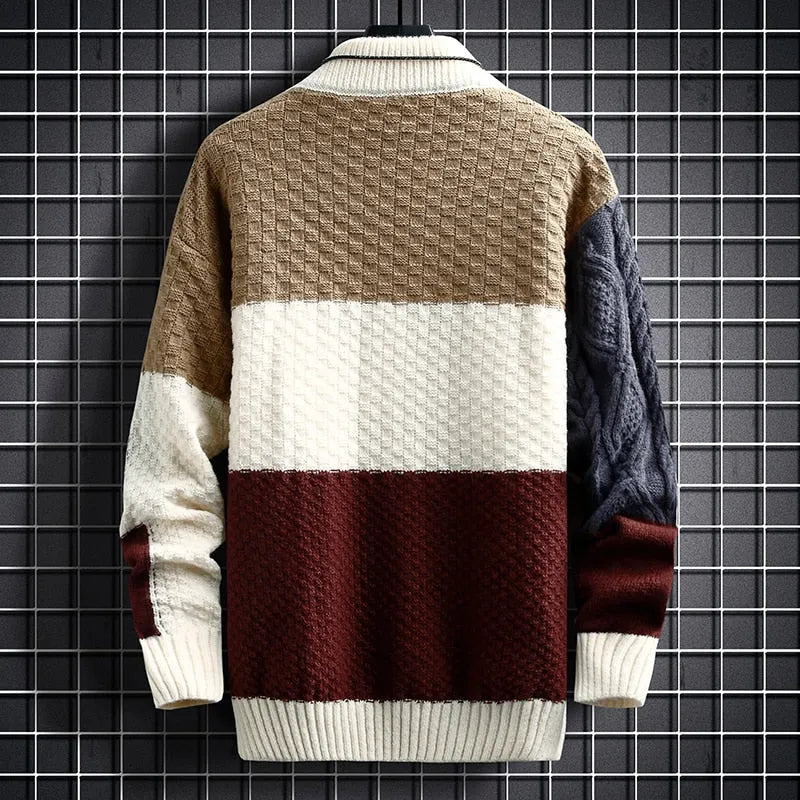 Sweter Męski z Patchworkowym Wzorem | Luźny Krój | Styl na Co Dzień