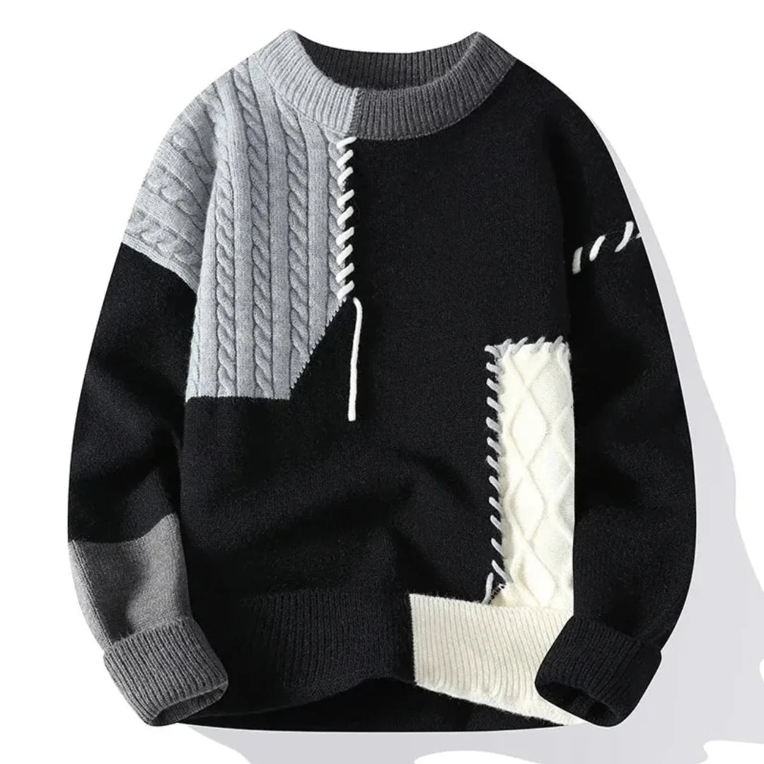 Sweter Męski z Patchworkowym Wzorem | Luźny Krój | Styl na Chłodne Dni