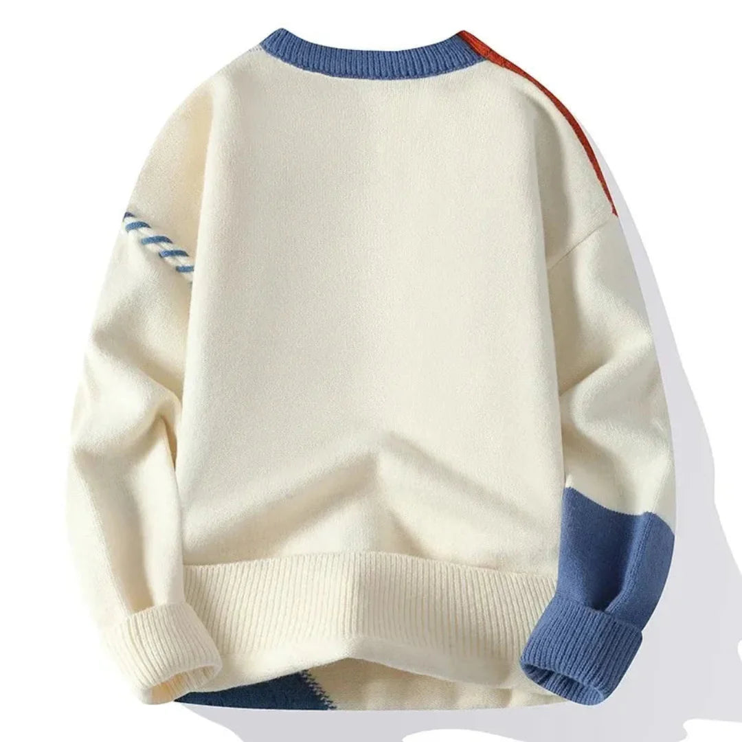 Sweter Męski z Patchworkowym Wzorem | Luźny Krój | Styl na Chłodne Dni