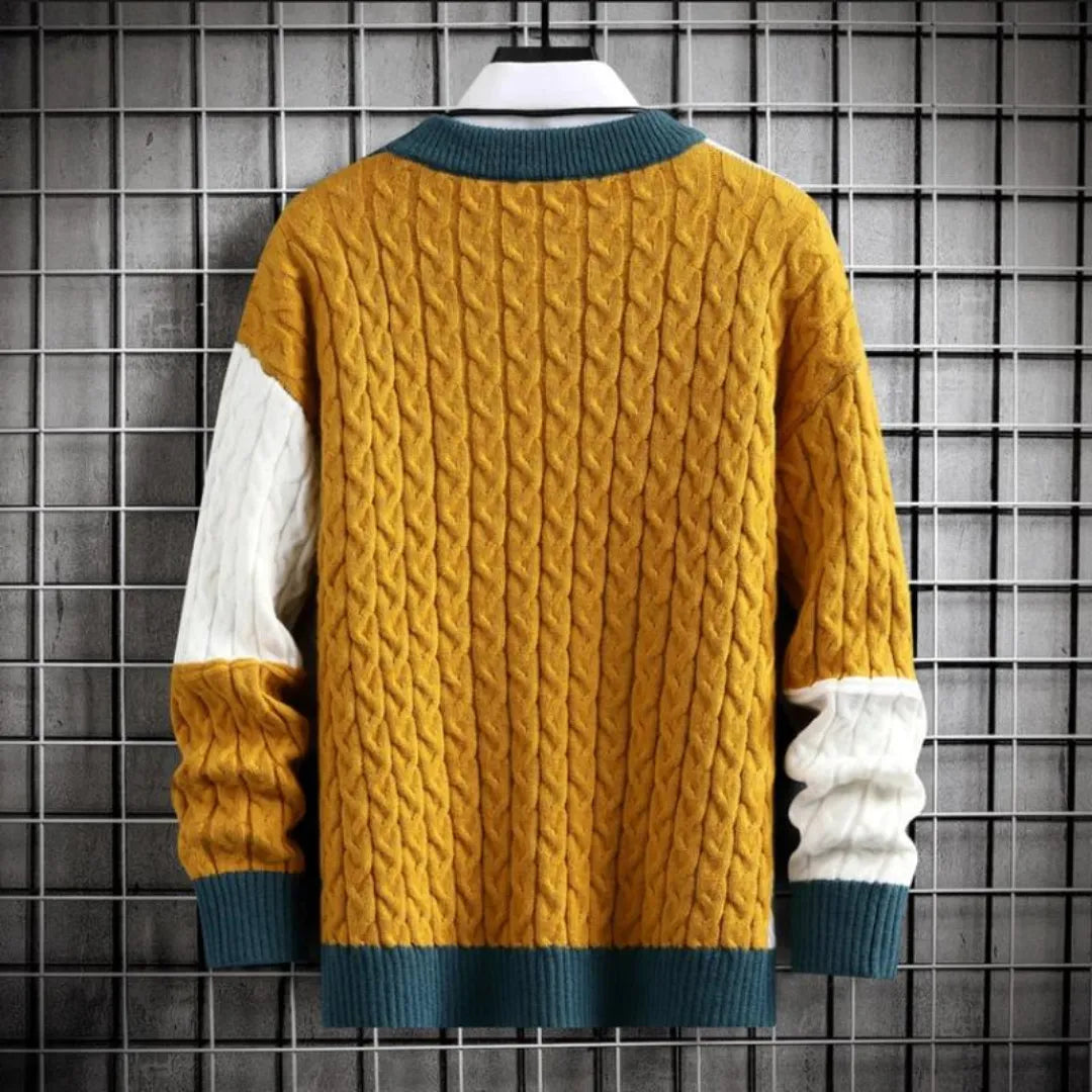 Sweter Męski z Patchworkowym Wzorem | Luźny Krój | Stylowy na Co Dzień