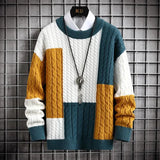 Sweter Męski z Patchworkowym Wzorem | Luźny Krój | Stylowy na Co Dzień