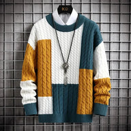 Sweter Męski z Patchworkowym Wzorem | Luźny Krój | Stylowy na Co Dzień