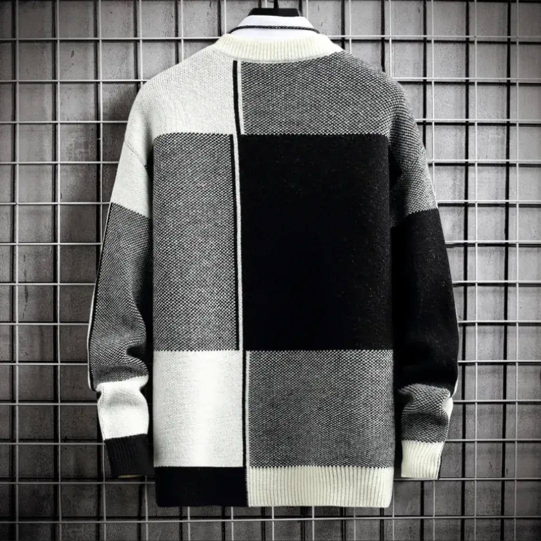 Sweter Męski z Geometrycznym Wzorem | Luźny Krój | Stylowy na Każdy Sezon