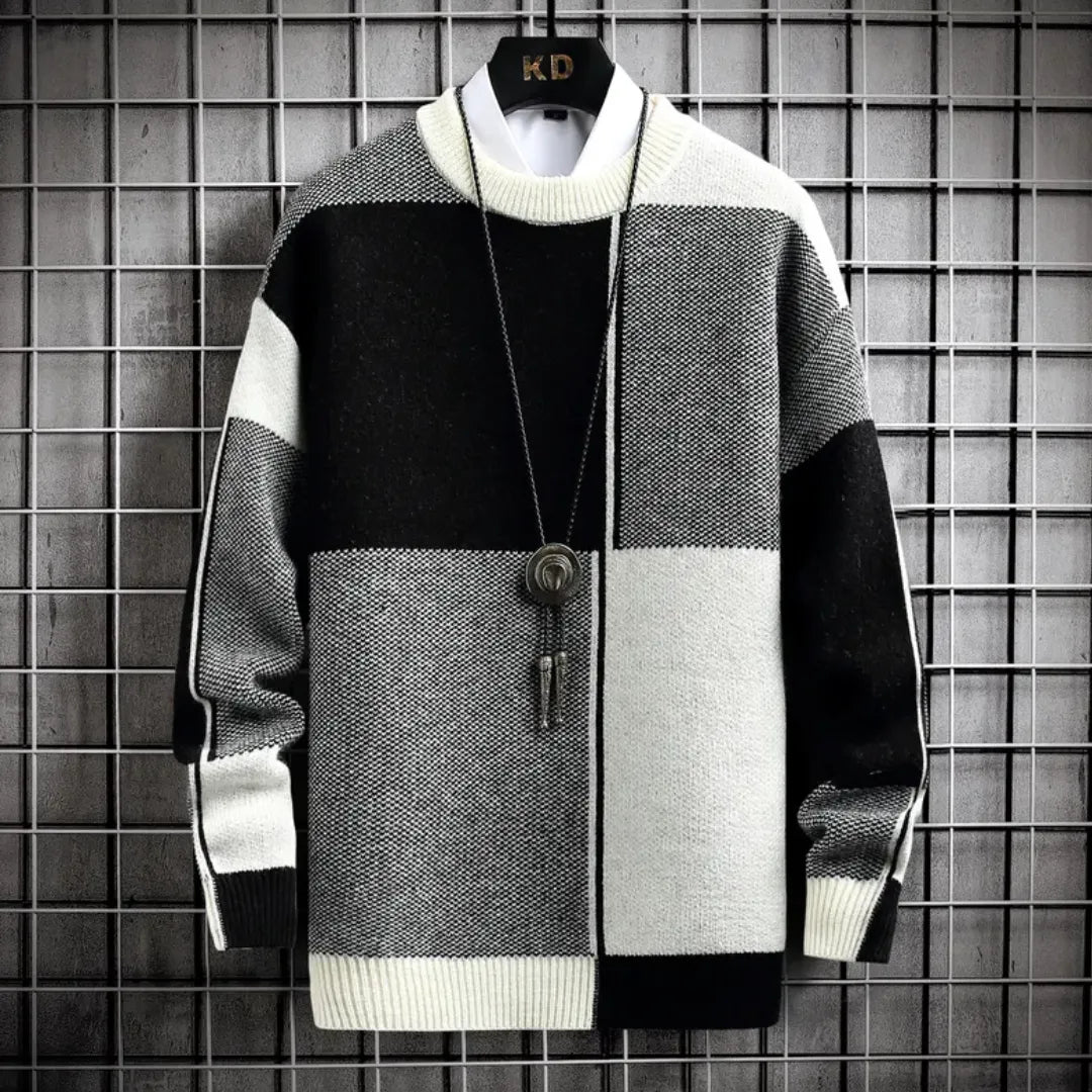 Sweter Męski z Geometrycznym Wzorem | Luźny Krój | Stylowy na Każdy Sezon