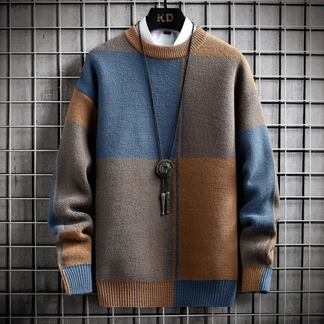 Sweter Męski z Geometrycznym Wzorem | Luźny Krój | Stylowy na Każdy Sezon