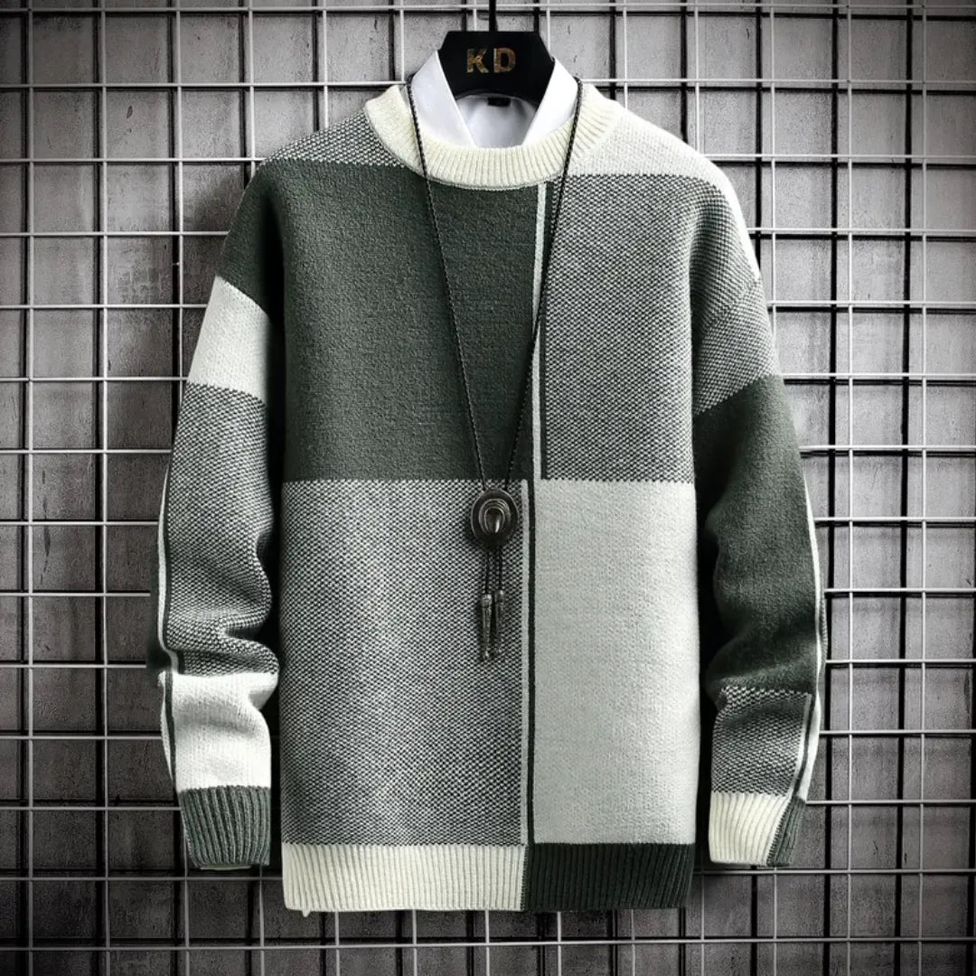 Sweter Męski z Geometrycznym Wzorem | Luźny Krój | Stylowy na Każdy Sezon