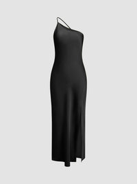 Damska Sukienka Maxi na Jedno Ramię | Elegancka Sukienka z Rozcięciem