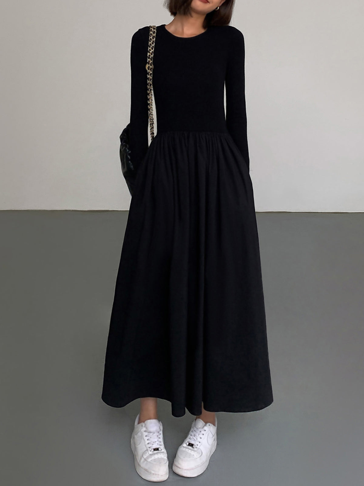 Długa Sukienka Damska z Długim Rękawem | Elegancka Sukienka Maxi