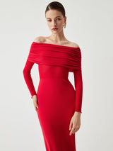 Damska Sukienka Maxi z Odkrytymi Ramionami | Elegancka Sukienka Wieczorowa
