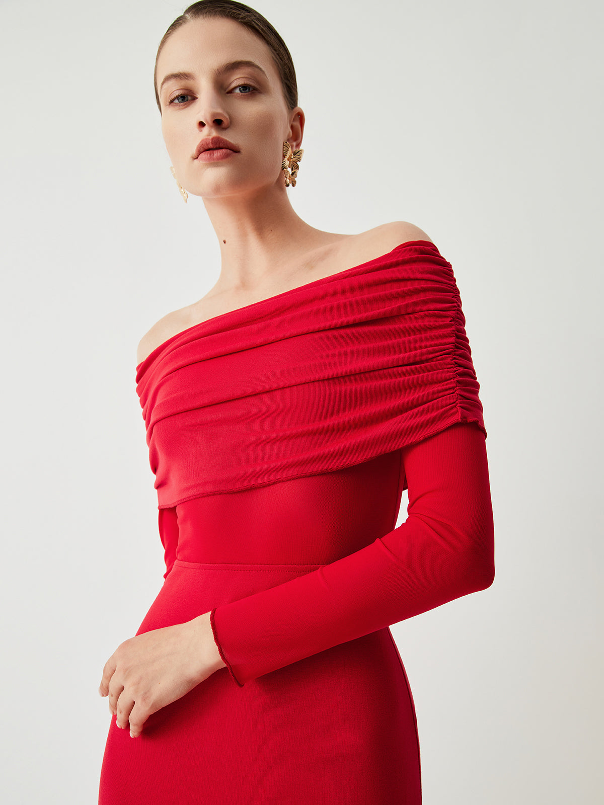 Damska Sukienka Maxi z Odkrytymi Ramionami | Elegancka Sukienka Wieczorowa