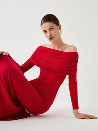 Damska Sukienka Maxi z Odkrytymi Ramionami | Elegancka Sukienka Wieczorowa