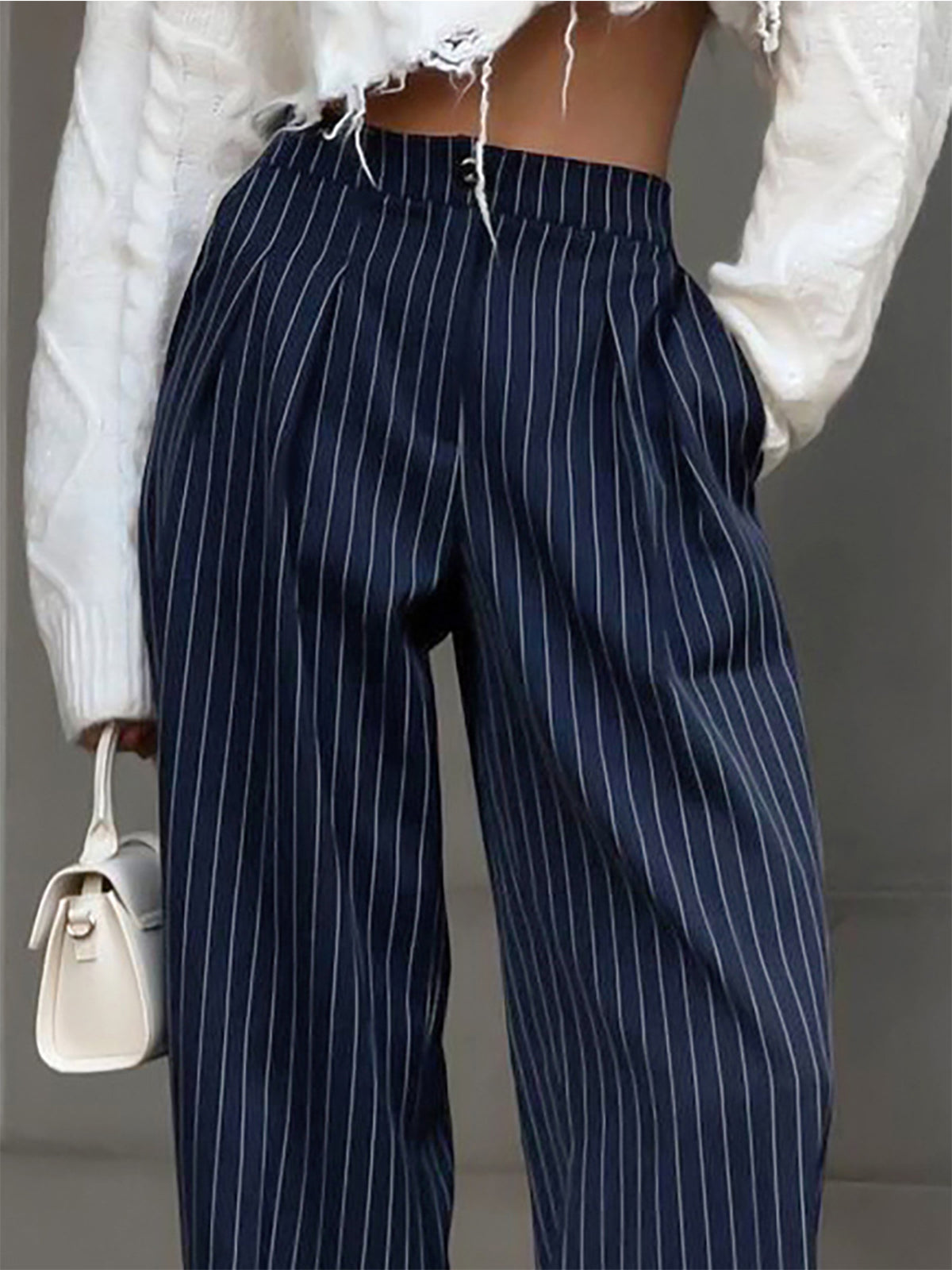 Spodnie Damskie w Prążki z Szeroką Nogawką | Eleganckie Spodnie Damskie