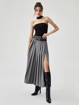 Plisowana Spódnica Maxi z Rozcięciem | Elegancka Spódnica Damska