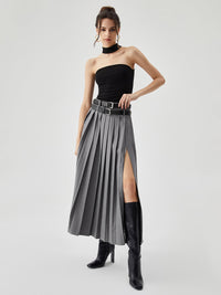 Plisowana Spódnica Maxi z Rozcięciem | Elegancka Spódnica Damska