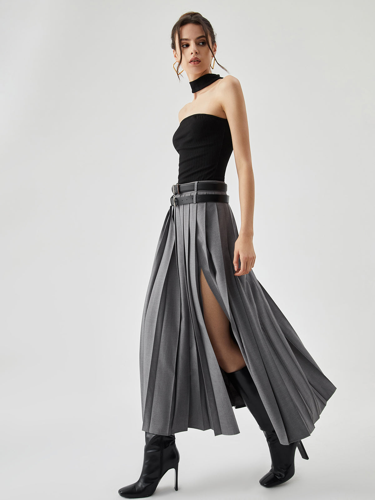 Plisowana Spódnica Maxi z Rozcięciem | Elegancka Spódnica Damska