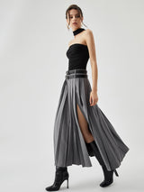 Plisowana Spódnica Maxi z Rozcięciem | Elegancka Spódnica Damska