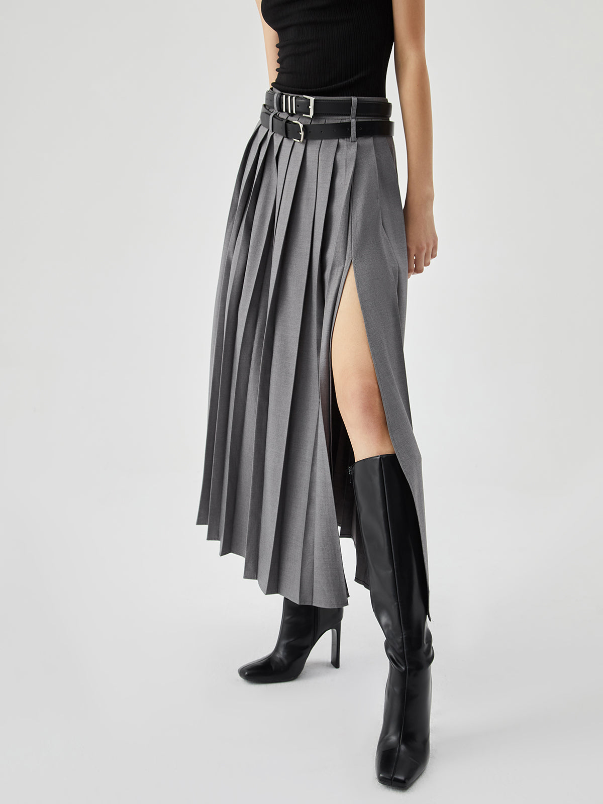 Plisowana Spódnica Maxi z Rozcięciem | Elegancka Spódnica Damska