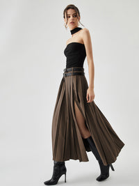 Plisowana Spódnica Maxi z Rozcięciem | Elegancka Spódnica Damska