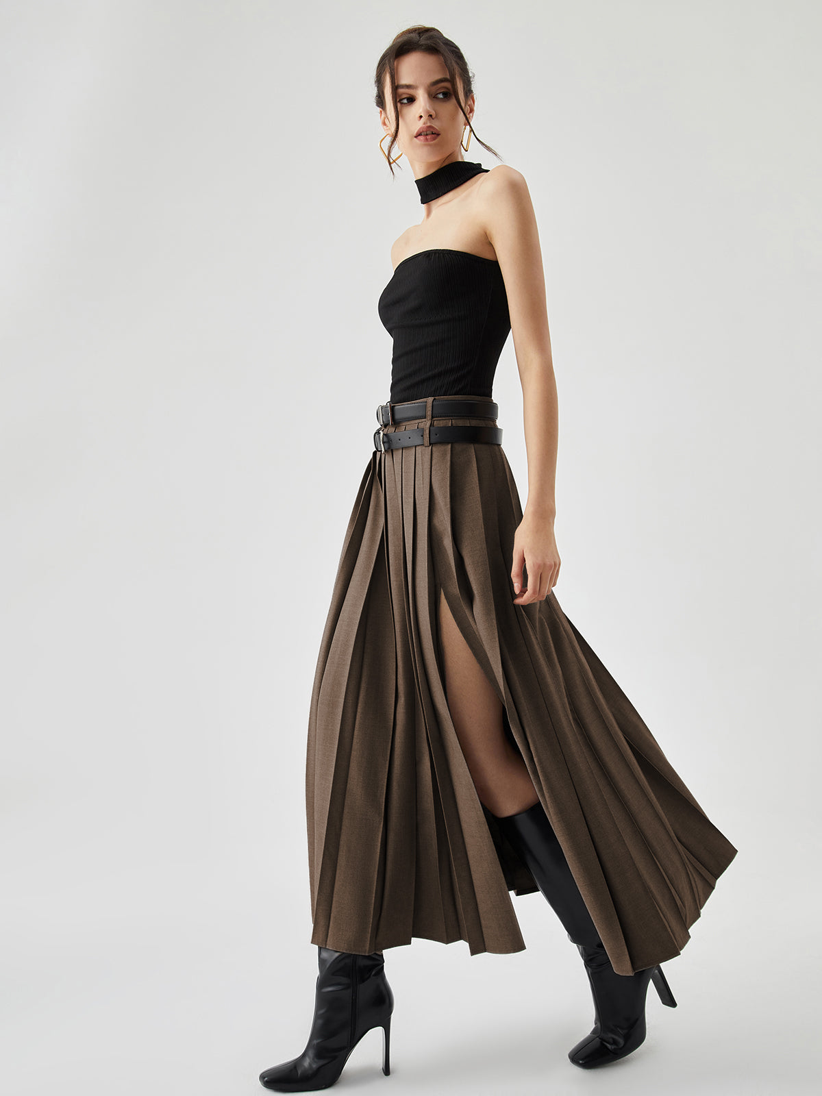 Plisowana Spódnica Maxi z Rozcięciem | Elegancka Spódnica Damska
