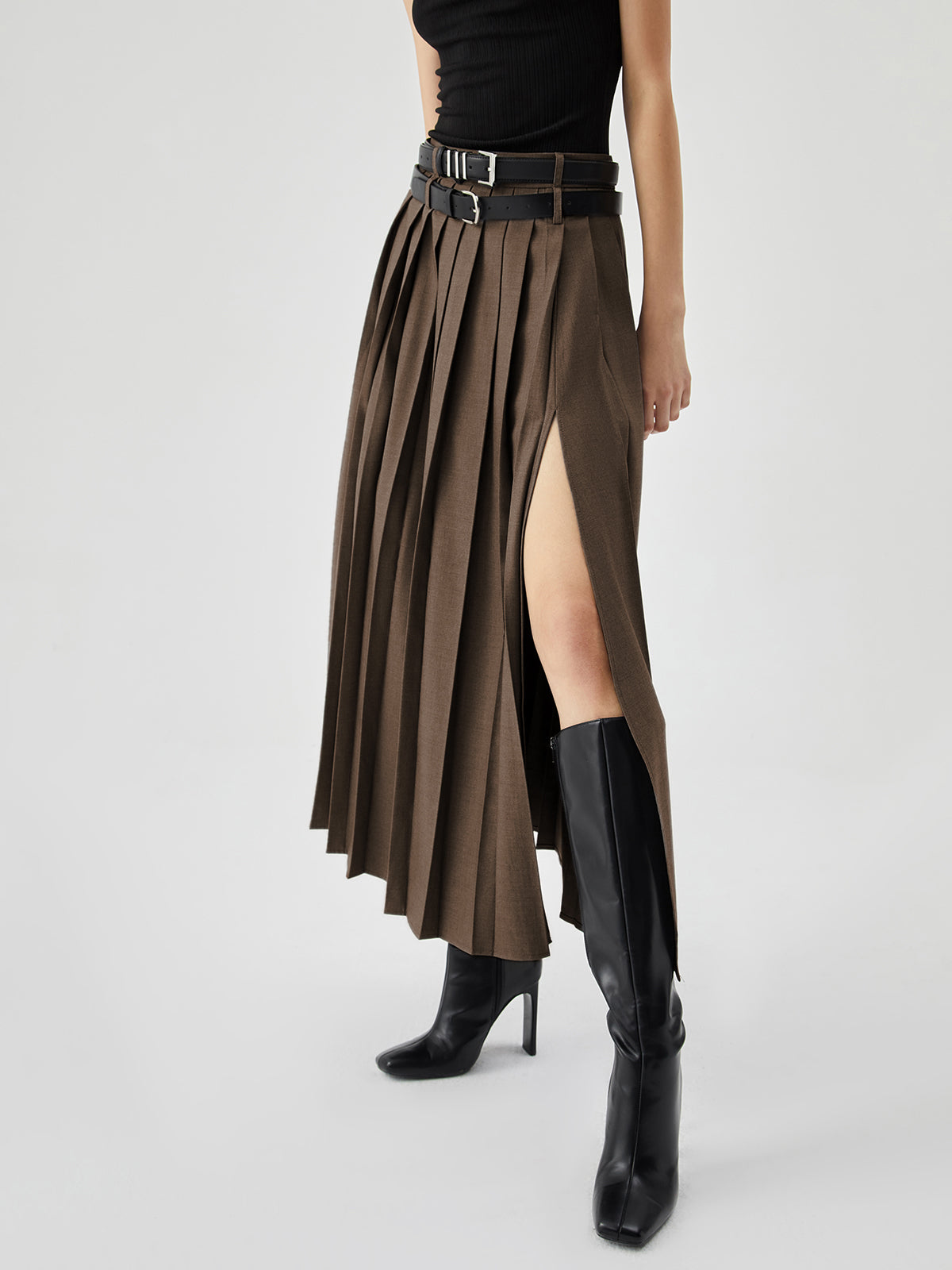 Plisowana Spódnica Maxi z Rozcięciem | Elegancka Spódnica Damska