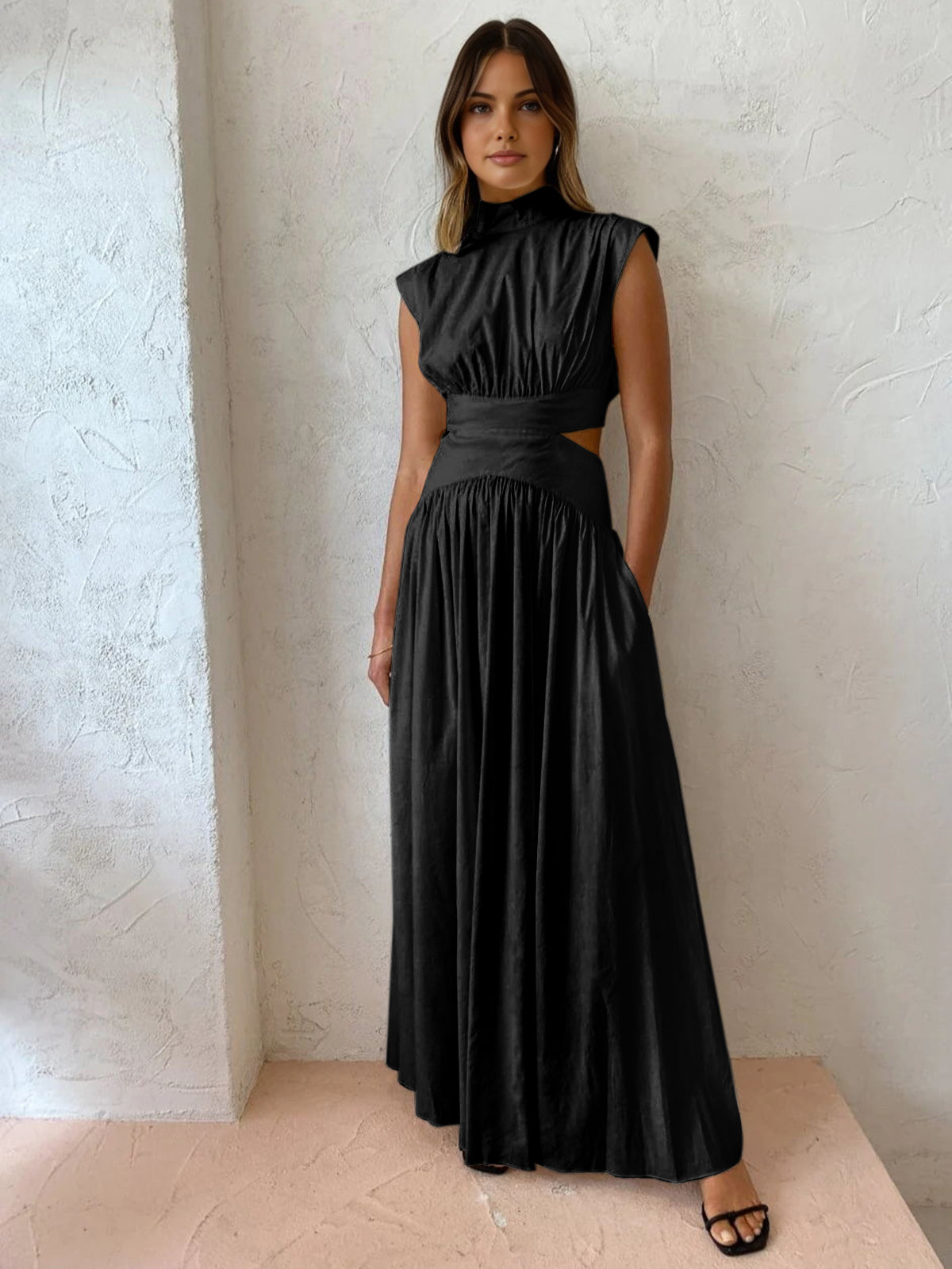 Sukienka Damska Maxi z Półgolfem i Wycięciem | Elegancka Sukienka Damska