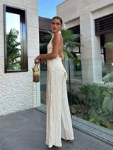 Damski Komplet z Topem Halter i Szerokimi Spodniami | Elegancki Zestaw Damski