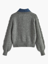 Damski Sweter z Kołnierzem i Wzorem Warkoczowym | Elegancki Sweter Damski