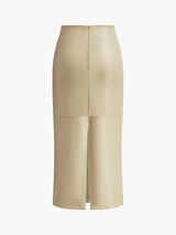 Spódnica Damska Midi z Wysokim Stanem i Rozcięciem | Spódnica Skórzana Styl