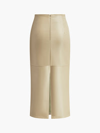 Spódnica Damska Midi z Wysokim Stanem i Rozcięciem | Spódnica Skórzana Styl