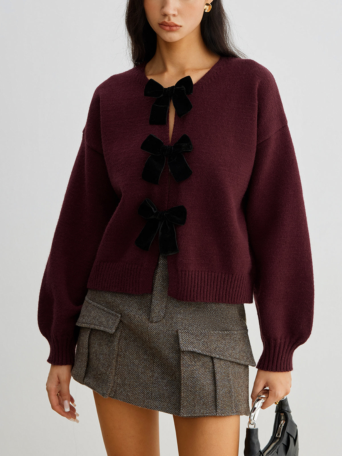 Sweter Damski z Kokardą i Rękawami Lantern | Stylowy Sweter Damski