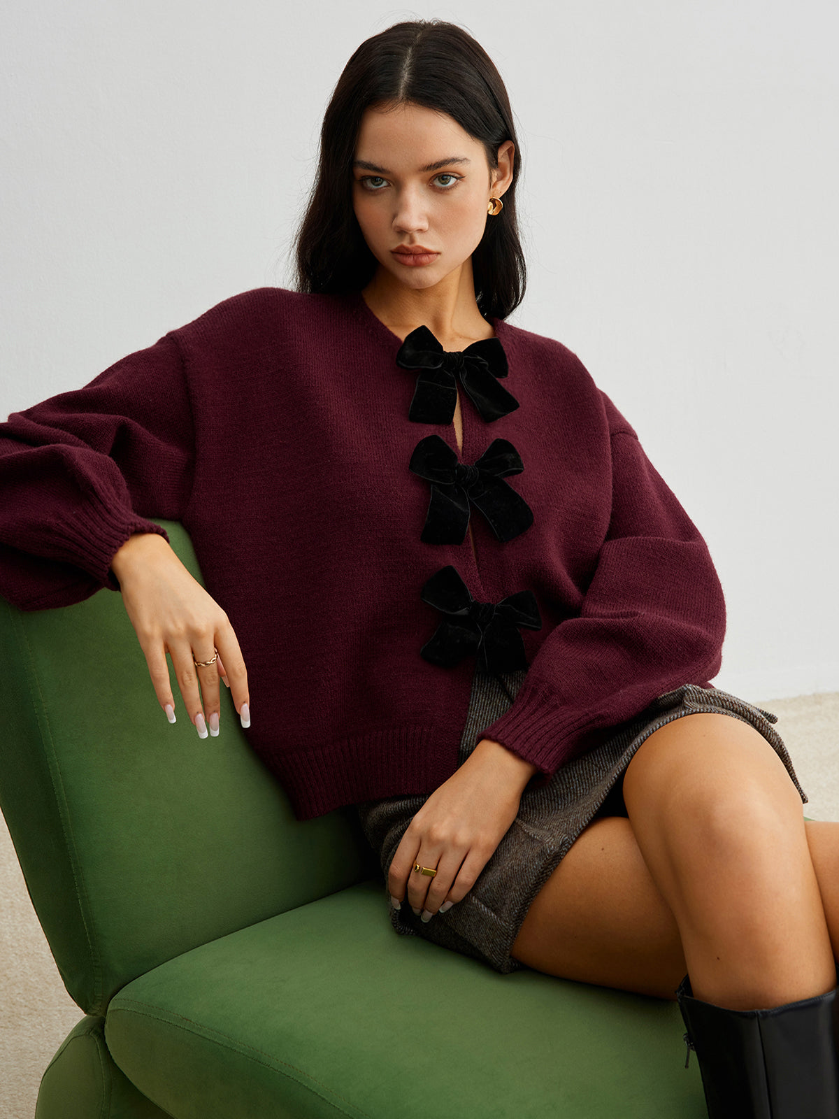 Sweter Damski z Kokardą i Rękawami Lantern | Stylowy Sweter Damski