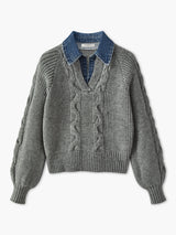 Damski Sweter z Kołnierzem i Wzorem Warkoczowym | Elegancki Sweter Damski