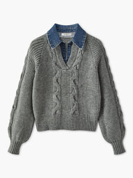 Damski Sweter z Kołnierzem i Wzorem Warkoczowym | Elegancki Sweter Damski