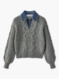 Damski Sweter z Kołnierzem i Wzorem Warkoczowym | Elegancki Sweter Damski