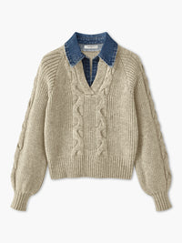 Damski Sweter z Kołnierzem i Wzorem Warkoczowym | Elegancki Sweter Damski