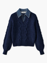 Damski Sweter z Kołnierzem i Wzorem Warkoczowym | Elegancki Sweter Damski