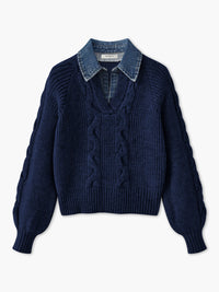 Damski Sweter z Kołnierzem i Wzorem Warkoczowym | Elegancki Sweter Damski