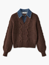 Damski Sweter z Kołnierzem i Wzorem Warkoczowym | Elegancki Sweter Damski