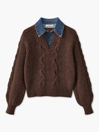 Damski Sweter z Kołnierzem i Wzorem Warkoczowym | Elegancki Sweter Damski
