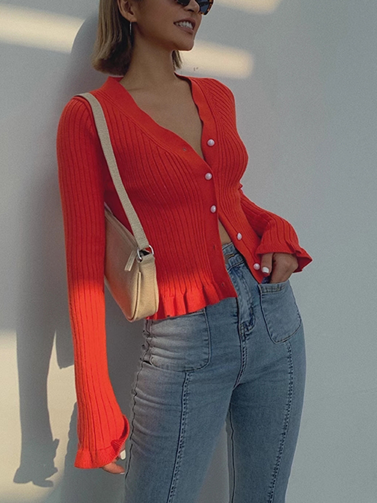 Damski Kardigan Prążkowany z Guzikami | Elegancki Sweter Damski
