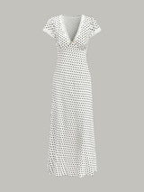 Damska Sukienka Maxi w Kropki z Koronkowym Wykończeniem | Elegancka Sukienka Damska
