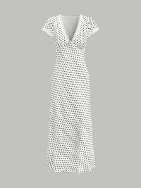 Damska Sukienka Maxi w Kropki z Koronkowym Wykończeniem | Elegancka Sukienka Damska