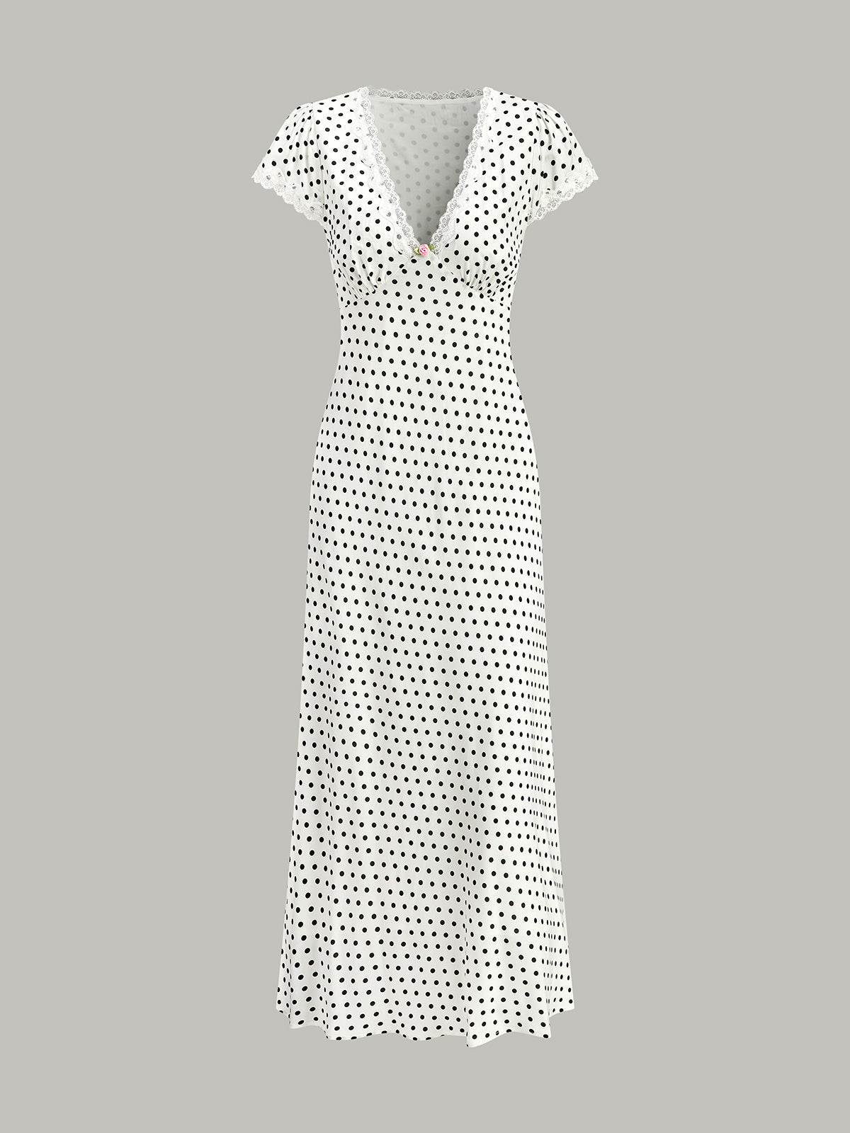 Damska Sukienka Maxi w Kropki z Koronkowym Wykończeniem | Elegancka Sukienka Damska