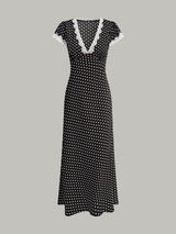 Damska Sukienka Maxi w Kropki z Koronkowym Wykończeniem | Elegancka Sukienka Damska