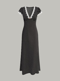 Damska Sukienka Maxi w Kropki z Koronkowym Wykończeniem | Elegancka Sukienka Damska