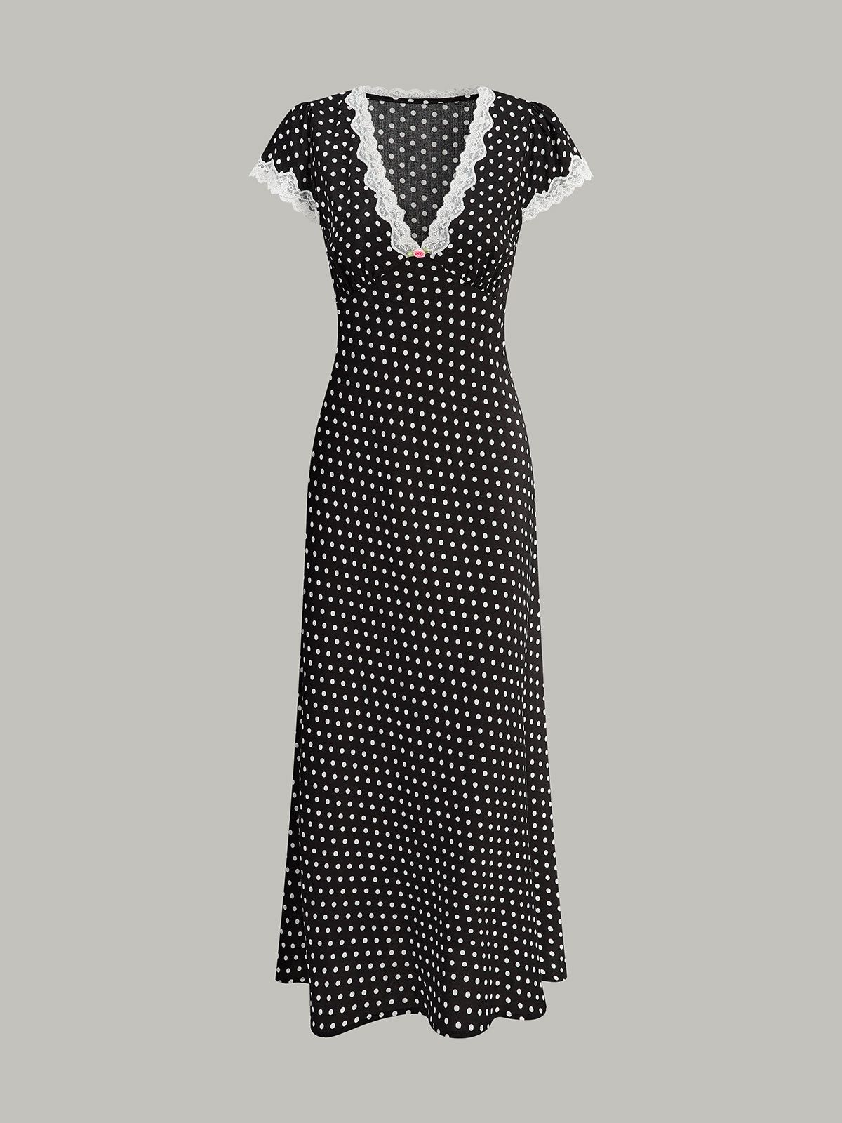 Damska Sukienka Maxi w Kropki z Koronkowym Wykończeniem | Elegancka Sukienka Damska